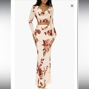 Floral Long Sleeve Maxi Skirt And Top